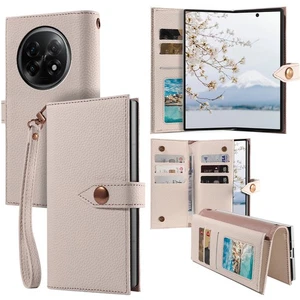 For OPPO Genuine Leather Wallet Case Woman 9 Card Slots Kickstand - Picture 1 of 13