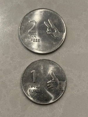 2 India 1, 2 Rupee Coins 2008 UNC #15 - Image 1 of 2