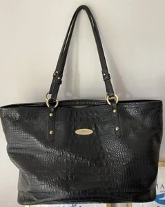 Bolso de hombro mediano de cuero en relieve de cocodrilo negro Brahim Alden - Imagen 1 de 10