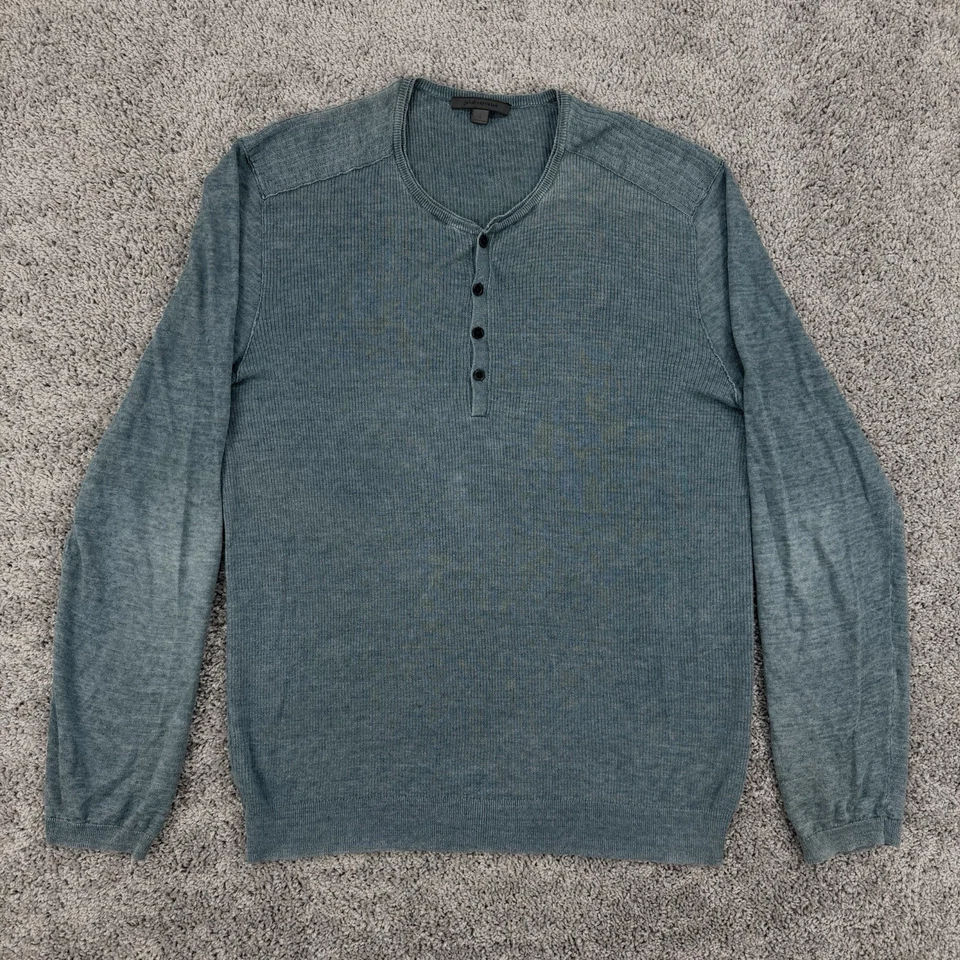 John Varvatos Henley мужские L синий 100% льняной длинным рукавом ребристый тихий роскошь - Изображение 1 из 4