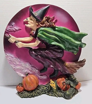 Vintage Halloween Flying Witch Plastic Resin Standing Decoration W/ Lights Sound - Imagem 1 de 4