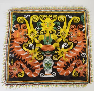 Dayak Beaded Pillow Cover 16x16 Rumah Budaya Indonesian Velvet Back - Picture 1 of 11