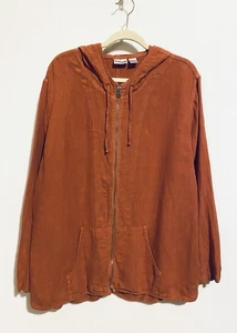 Chicos Hoodie Jacket Womens XL Dusty Rose Linen Full Zip Pockets Boho Beachy - Picture 1 of 6