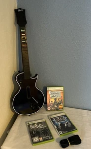Xbox 360 Guitar Hero Gibson Les Paul Black Wireless Guitar Controller + Games - Picture 1 of 17