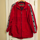 Tommy Hilfiger Womens Full Zip Hooded Windbreaker Spellout Red Rain Coat Size XL