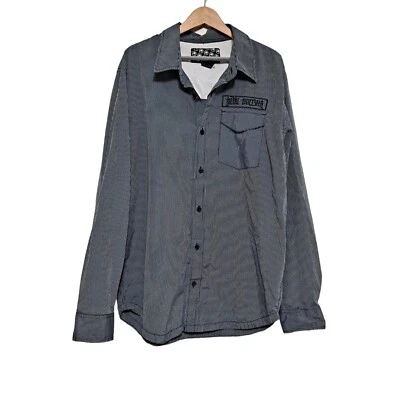 Metal Mulisha Shirt Men XL Black Striped Buttons Skull Pocket Y2K 90 Rock Grunge - Image 1 of 4