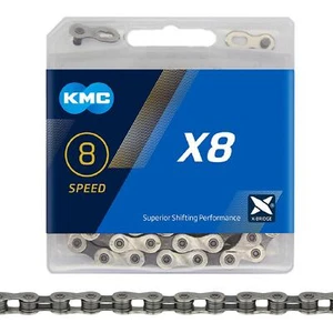 KMC X8 Chain - 5 / 6 / 7 / 8 Speed MTB Bicycle Bike Chain Silver/Grey 114 Links - Picture 1 of 7