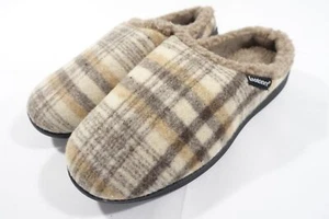 ISOTONER PLAID BEIGE FAUX FUR 2XL 13-14 MEMORY FOAM SLIP ON SLIPPERS MENS - Picture 1 of 6