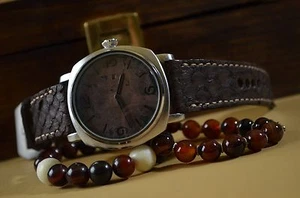 CORREA RELOJ GENUINA PIEL PITON BELLY MARRON II APTA PANERAI HECHA MANO MA STRAP - Picture 1 of 12
