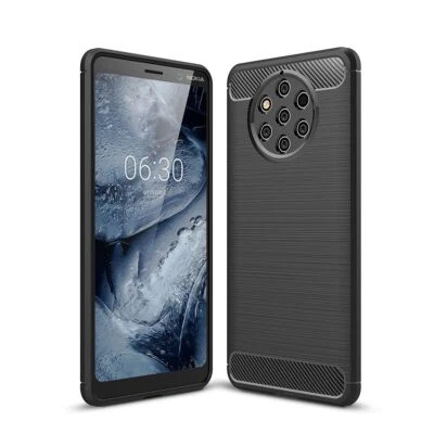 Nokia 9 Pure View TPU Custodia per Cellulare Fibra Carbonio Spazzolato Casi Nero - Immagine 1 di 4
