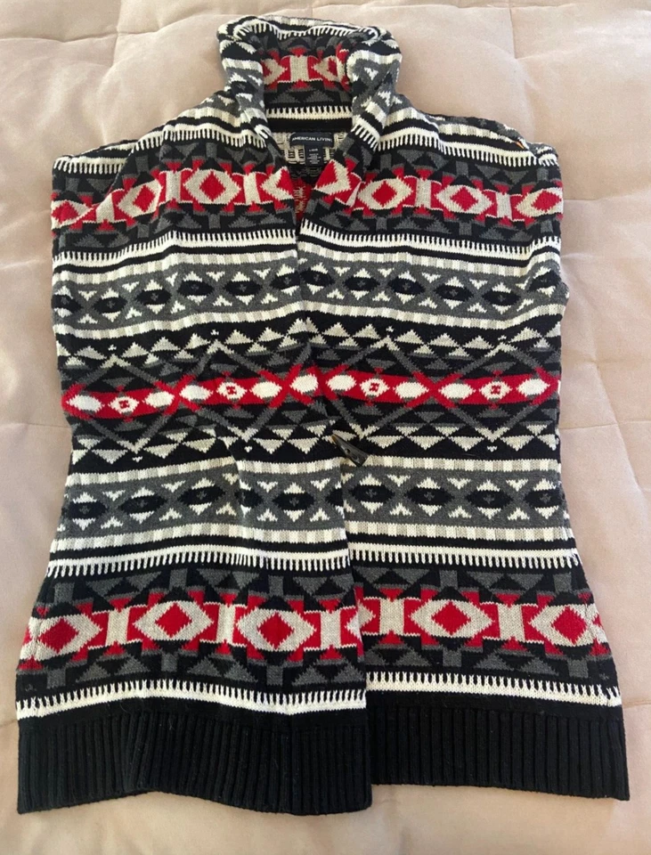 Cárdigan Suéter American Living Negro Rojo Gris Blanco Manga Corta Talla L Foto 1 de 4