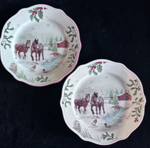 Better Homes & Gardens HORSES Plates Christmas Winter Heritage Salad Dessert TWO - Picture 1 of 4