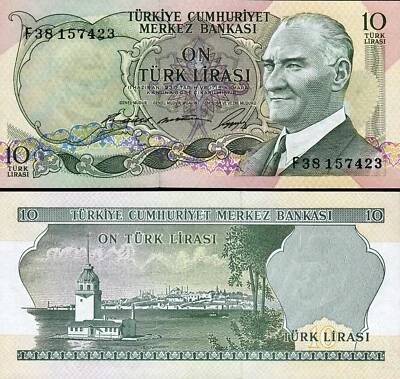Turkey 10 Lira, 1966, UNC, P.180, 3 Signature, Prefix F - Image 1 of 3