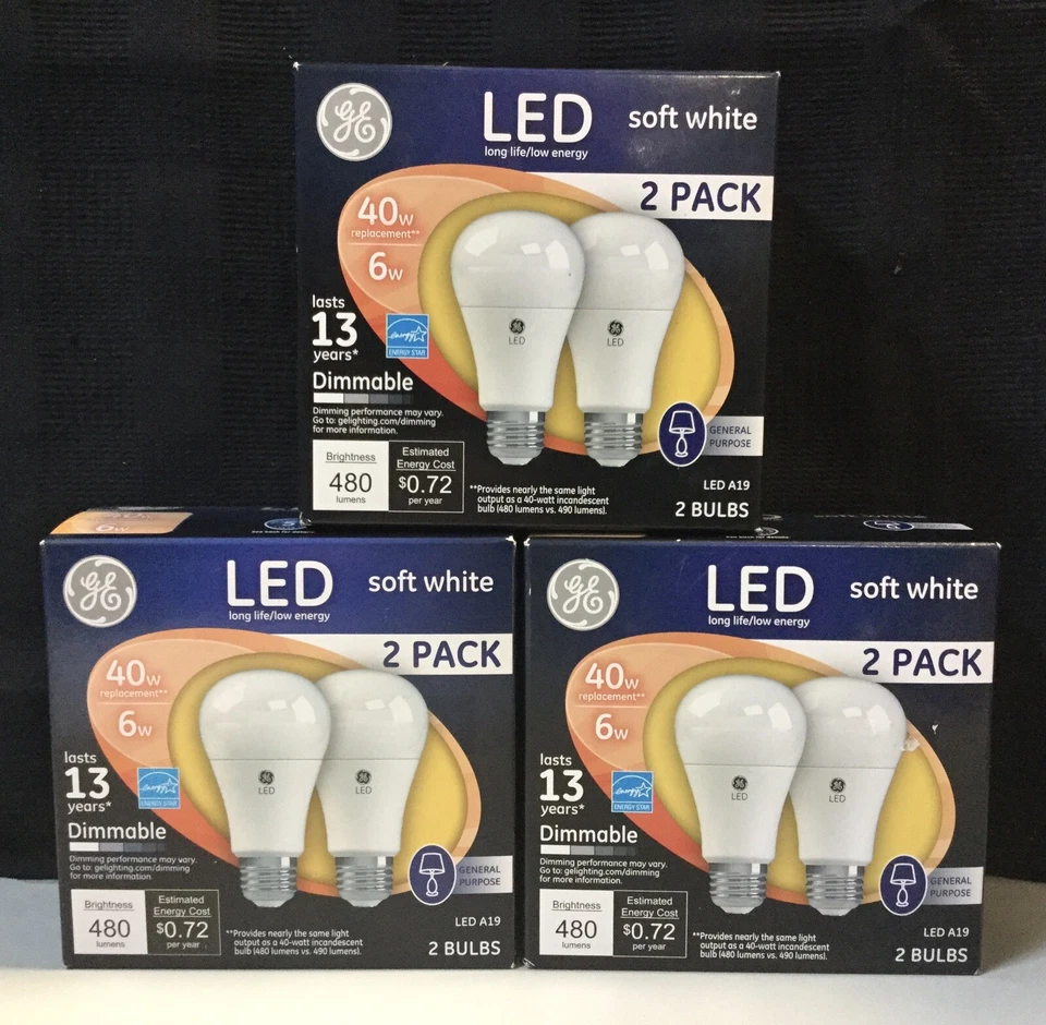 Lot 3 GE Frosted Med-Base Dimmable LED General Use Bulb Soft White 40w 2-Pk(7A) - Image 1 of 1