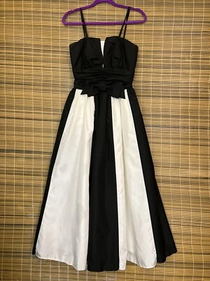 Vintage 70’s 80’s John Charles Black White Striped Dress Gown Formal Size UK 12 - Image 1 of 4