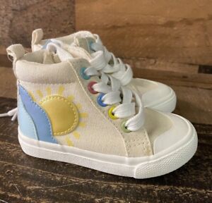 Cat & Jack Toddler Size Shoe Sneaker Beige Penny Rainbow High Top Canvas New!