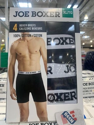 Cuecas boxer masculinas Joe Boxer pacote com 4, pretas, GG, 100% algodão - Imagem 1 de 4