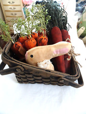 EASTER/SPRING Woven Basket w. Handle-Fabric Rabbit w. Bundles of Carrots-Decor
