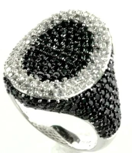 Schwarzer Spinell & weißer Topas Vintage-inspirierter Micro-Pave Ring in Sterlingsilber - Bild 1 von 5