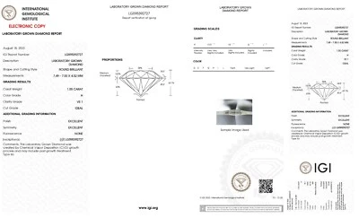Lab Grown Diamond 1.55 CARET STONE- ROUND SHAPE  -VS1 -H COLOUR - IGI CERTIFIED - Image 1 of 4