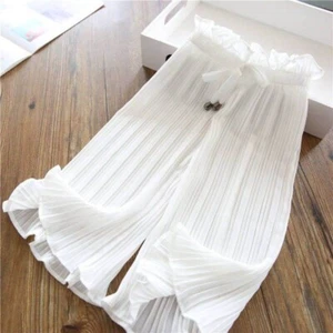 Kids Girl Chiffon Cropped Pants Chiffon Pleated Wide-leg Trousers High Waist - Picture 1 of 15