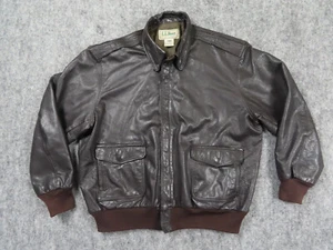 LL Bean Jacket Mens 46 Brown Leather Bomber Flight Coat Made in USA Talon Zip - Picture 1 of 12
