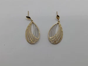 ORECCHINI A PENDOLO -PENDENTI IN ORO GIALLO E BIANCO 18KT 3,85 GRAMMI (7018) - Foto 1 di 10