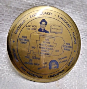 Large Pinback Pennsylvanians HELP FIGHT WORLD HUNGER Governor Shapp , McHale - Picture 1 of 3
