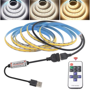 USB 5V COB LED Strip 320LED/m Tape Lights With RF Dimmable Under Cabinet Kitchen - Picture 1 of 17
