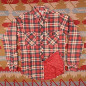 Vintage 70's Quilt Lined Shacket Men's Medium Tall Red Flannel Plaid Button Down - Picture 1 of 18