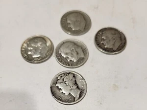 1943d 1964d 1947s 1956d 1951 Dimes $.10 As Is - Picture 1 of 2