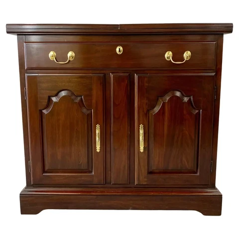 Chippendale Style Cherry Wood Folding Cabinet or Serving Bar by Harden Cover