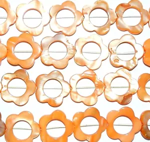 MP1270 Orange 25 mm Blume offen Donut Perlmutt Muschel Perlen 16 Zoll - Bild 1 von 1