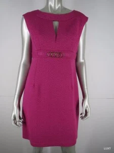 Trina Turk Dress Mini Sz 10 M Pink Belted Keyhole Empire Waist Sheath Mod Shift - Picture 1 of 9