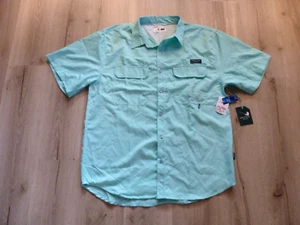 Nautica Mens Angler Button Up short Sleeve Shirt Light Blue Size XL Fishing - Picture 1 of 9