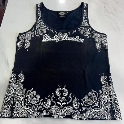 Hermosa camiseta sin mangas Harley Davidson de cachemira blanca y negra para dama talla XL Foto 1 de 4