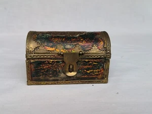 Brass Wood Trinket Box Jewelry Box Vintage Ornate 3.5” - Picture 1 of 9