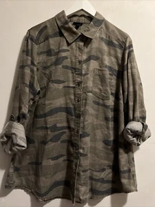 Torrid Camouflage Knopfleiste Oberteil 3/4 Ärmel Used-Look Rollriegel Ärmel Gr. 0 NEU Neu mit Etikett - Bild 1 von 7