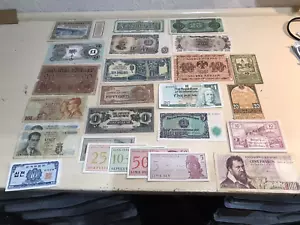 More details for 26 vintage world circulated banknotes some paper occupation? some poor condition