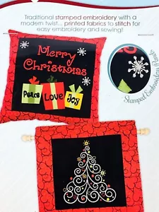 Swirl Tree Needle Creations Embroidery Pillow or Wall Hanging Christmas design  - Picture 1 of 6