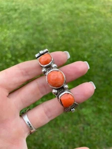 ANTIQUE ORIGINAL 19th century Natural salmon Stone Coral bracelet silver Tibetan - Picture 1 of 16