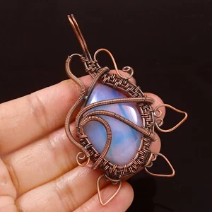 Opal Gemstone Wire Wrapped Pendant Handcrafted Copper Wonderful Gift, - Picture 1 of 4