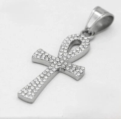 Para hombres Plata Acero Inoxidable Ankh CRUZ Circonita Cúbica 58mm Dije Unisex*CAJA Foto 1 de 3