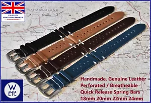 HANDMADE Italian Leather Rally Racing Watch Strap, Quick Release, 18-24mm - Picture 1 of 12