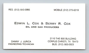 Edwin & Berry Cox Öl & Gas Produzenten Corpus Christi TX Vintage Visitenkarte 2x3,5" - Bild 1 von 2