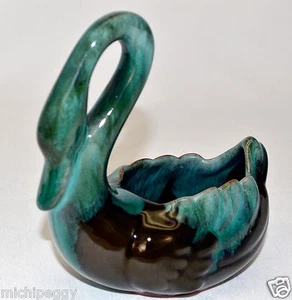 Blue Mountain Keramik 41/2" x 5" Schwan Figur grün schwarz braun Tropfglasur EUC - Bild 1 von 3