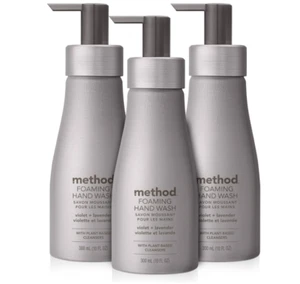 3 Pack ✨ Method Violet Lavender Foaming Hand Soap 10oz Silver Aluminum Bottle E - Picture 1 of 7