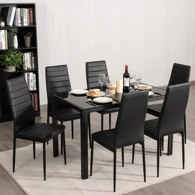 Dining Chairs Set of 6 Kitchen High Back Dining Room Chair with Metal Leg Black - Image 1 of 4