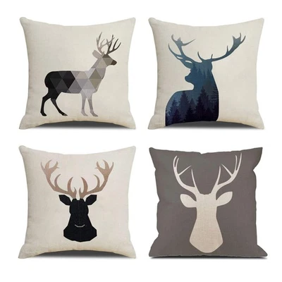 Deer Throw Pillow Covers Deer Pillow Cases Decorative Animal Pillowcase Cotto... - Image 1 of 4