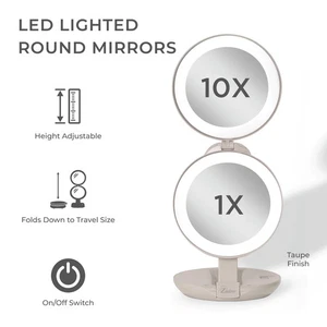 Zadro LED Lighted Travel Mirrors for Makeup with 10X/1X Magnification, Compact - Picture 1 of 5